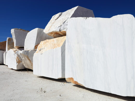 white carrara marble block in quarry